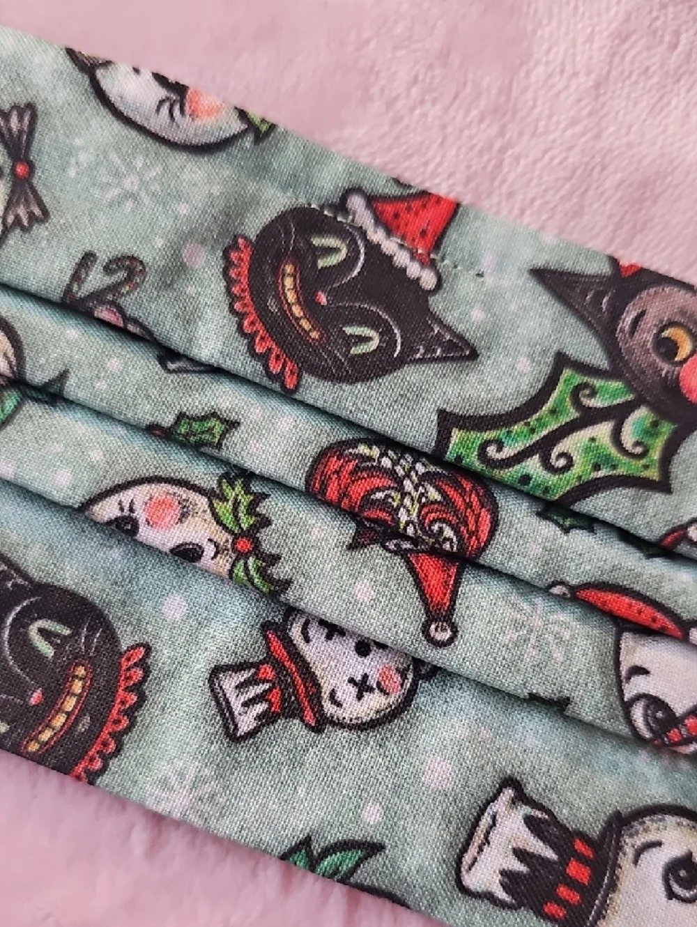 2 Holiday Character Print Pleated Face Masks - Mint Green & Pink